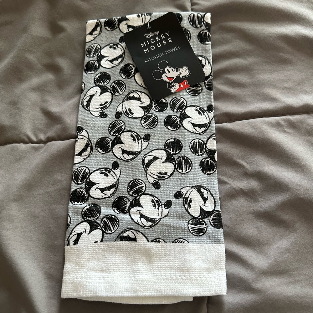 Disney Mickey Mouse Patterned Kitchen Towel in Black and White NWT